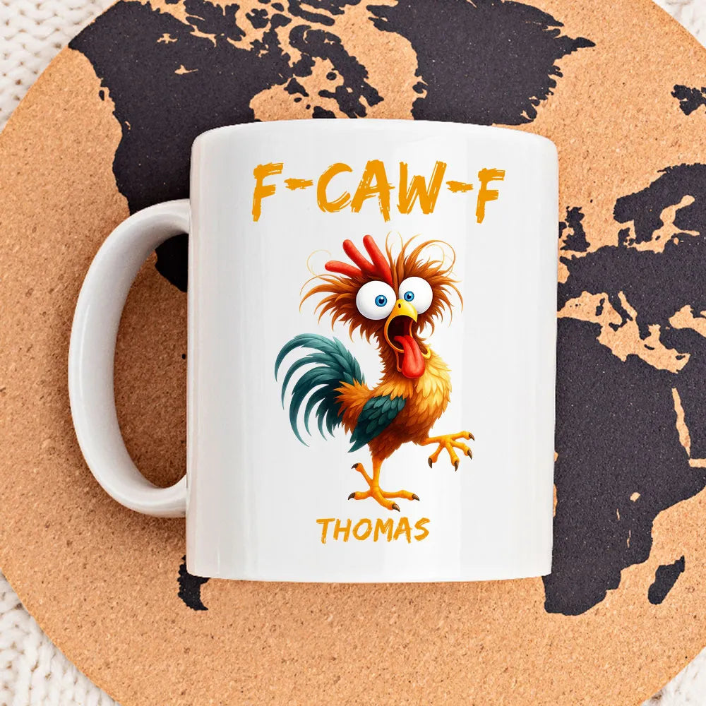 Personalized White Ceramic Mug with Funny Chicken Illustration, Unique Custom Gift for Coworker, Morning Coffee Mood Booster