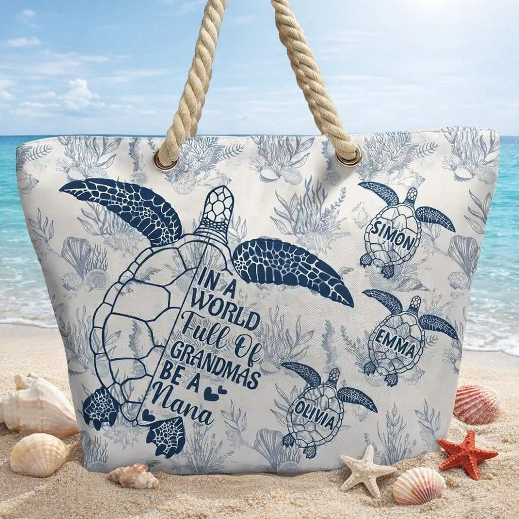 Sea Turtle Nana Rope Handle Canvas Bag - A Sweet Personalized Gift for Grandma That Feels Like a Beach Day