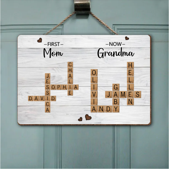 First Mom Now Grandma Crossword Puzzle Art Personalized Poster or Keychain or Ornament, Christmas Gift For Grandma, Gift For Mom