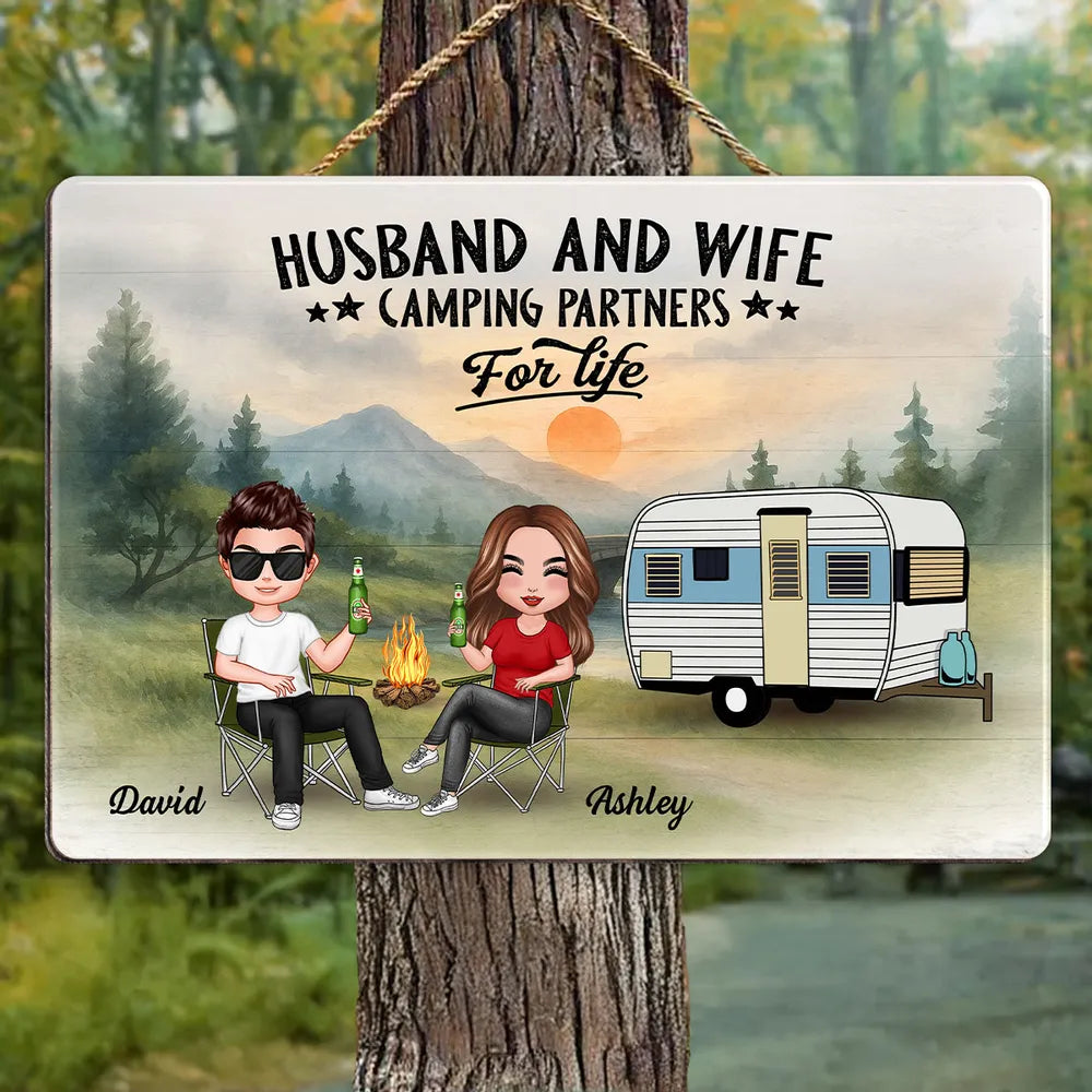Camping Husband and Wife Custom Wooden Sign – “Family for Life” Personalized Home Decor