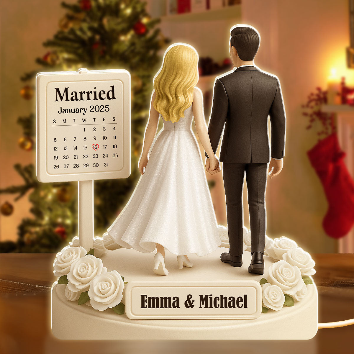 Personalized Acrylic Light Box for Couples with Wedding Date Calendar, Warm Glow Keepsake & Unique Gift