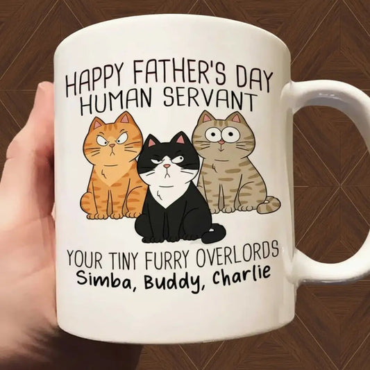 Funny Cat Lover White Ceramic Mug with Cartoon Design for Father’s Day, Perfect Gift for Dad from Pets