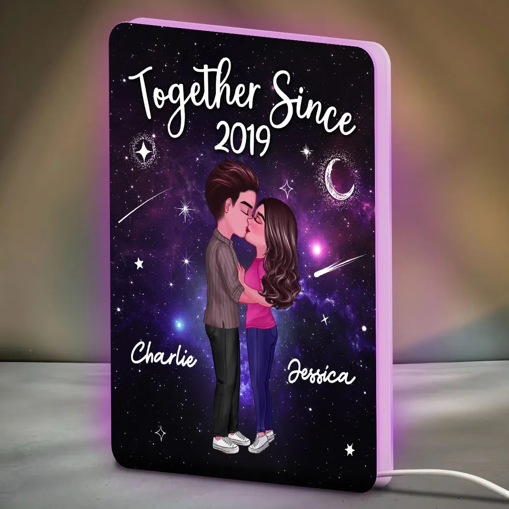 Personalized Acrylic Light Box for Couples with Galaxy Night Kiss, Soft Glow Romantic Bedroom Lamp, Unique Anniversary Gift