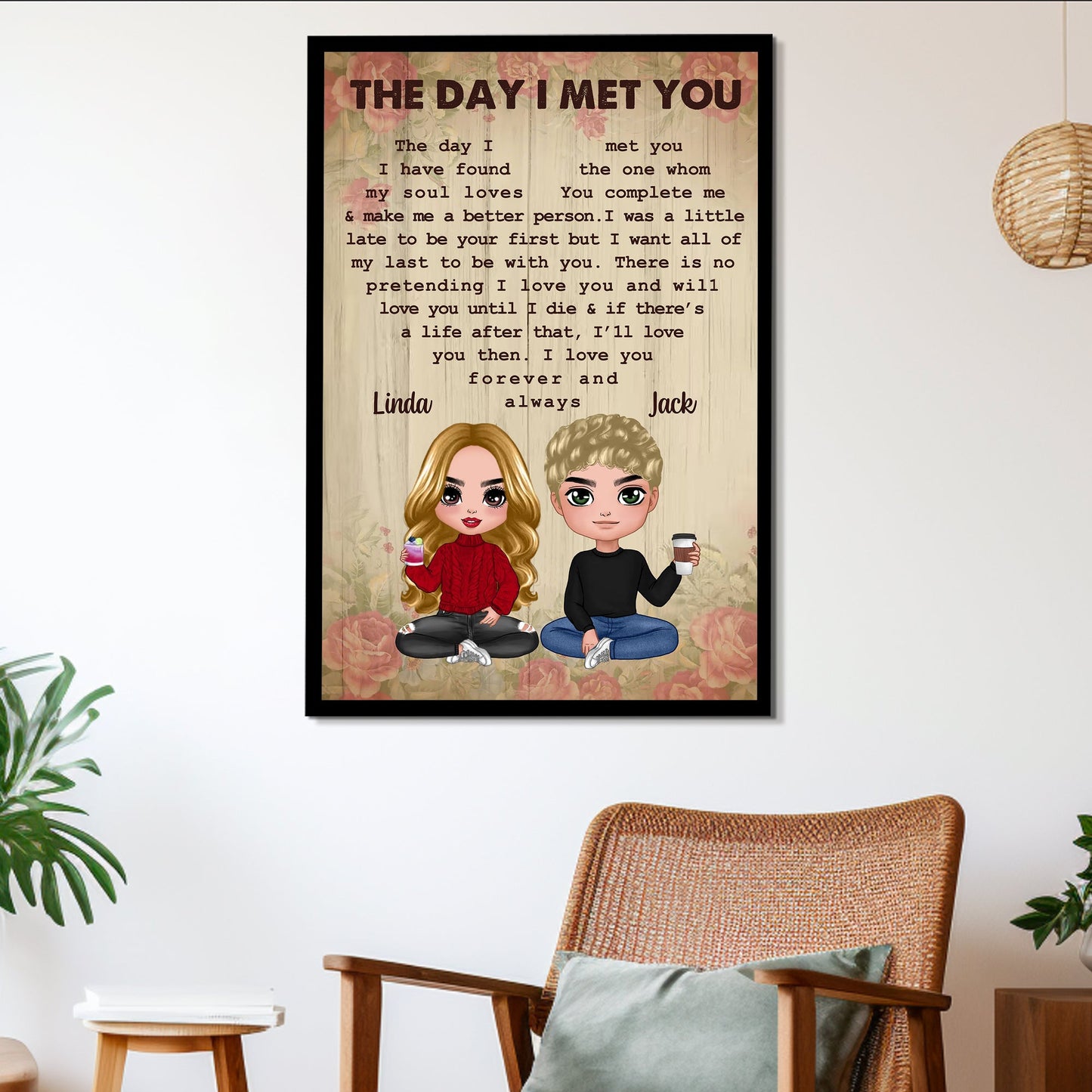 "The Day I Met You" Personalized Couple Poster – Romantic Gift for Anniversaries, Weddings & Valentine's Day