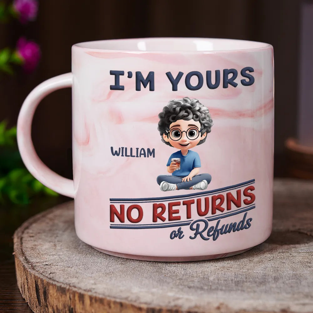 Funny Customizable Marble Mug – ‘No Returns or Refunds’ Family Gift for Parents