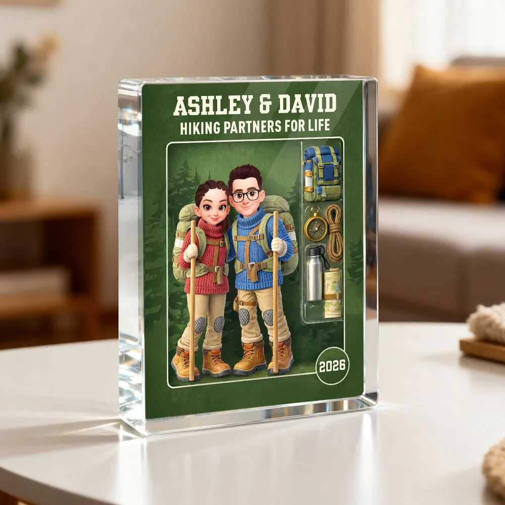 Personalized Rectangle Acrylic Block Plaque Hiking Couple Keepsake for Desk Decor - Unique Gift for Him or Her