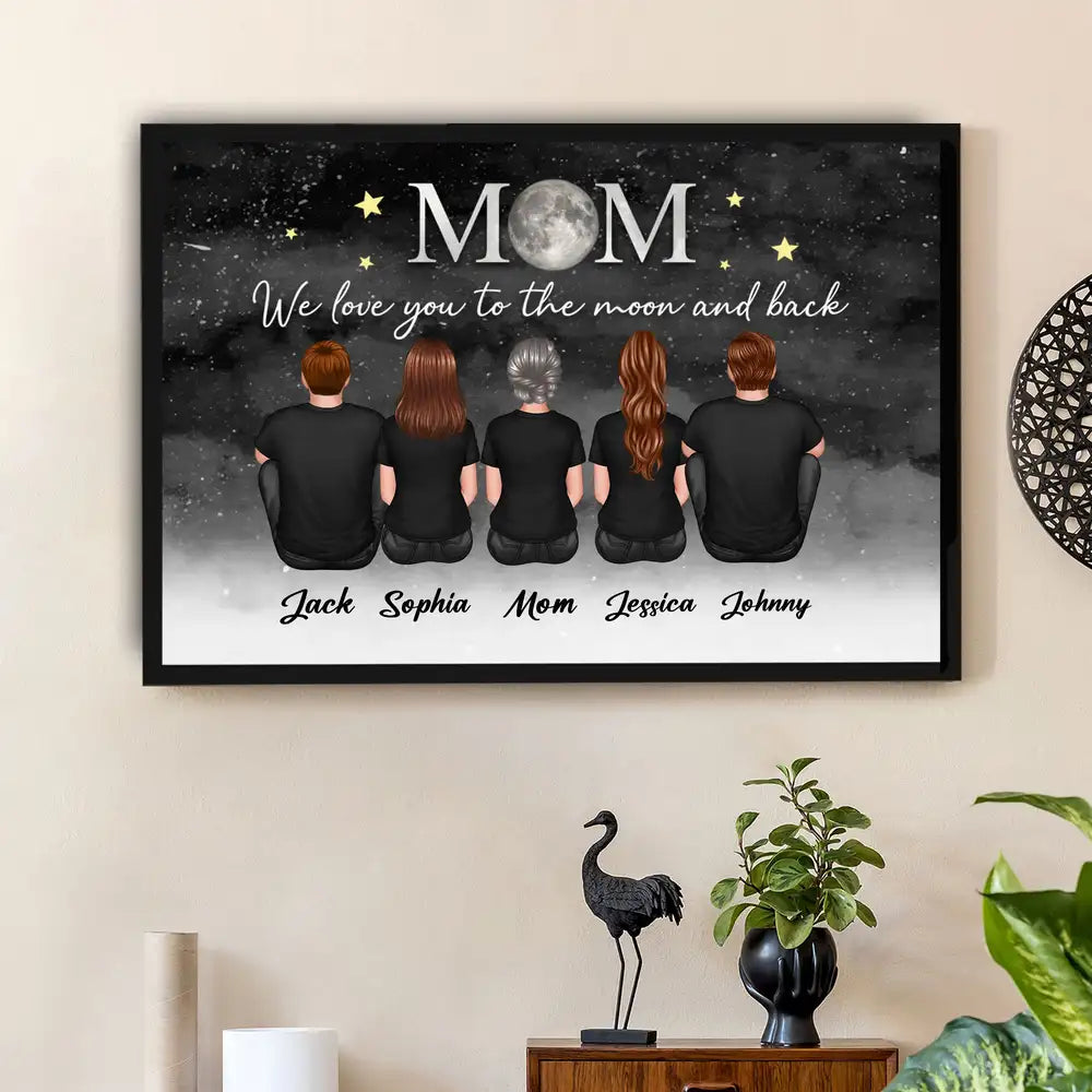 We Love You to the Moon and Back – Personalized Gift for Mom with Family Back View Design – Perfect for Mother’s Day or Family Day