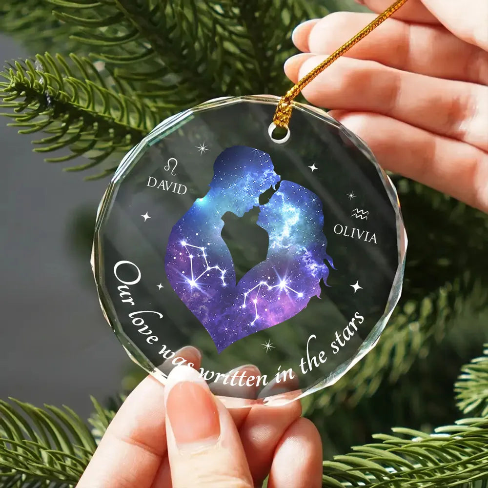 Personalized Zodiac Couple Ornament - "Our Love Was Written in the Stars" Custom Acrylic Plaque, Keychain, or Sign - Romantic Gift for Lovers