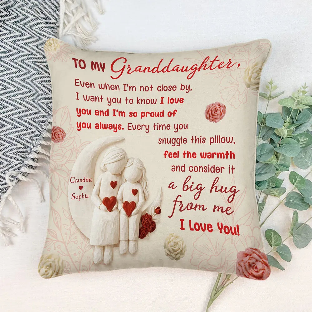 Personalized Square Pillow Grandmother and Granddaughter Hug Quote, I Want You to Know I Love You, Unique Gift
