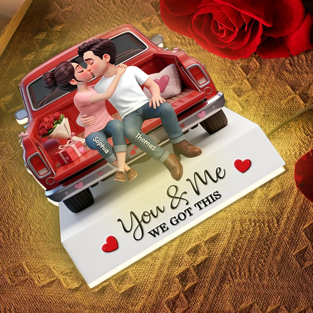 Personalized Couple Kissing in Red Truck Acrylic Light Box, Warm Glow Bedroom Decor, Unique Romantic Gift for Him or Her