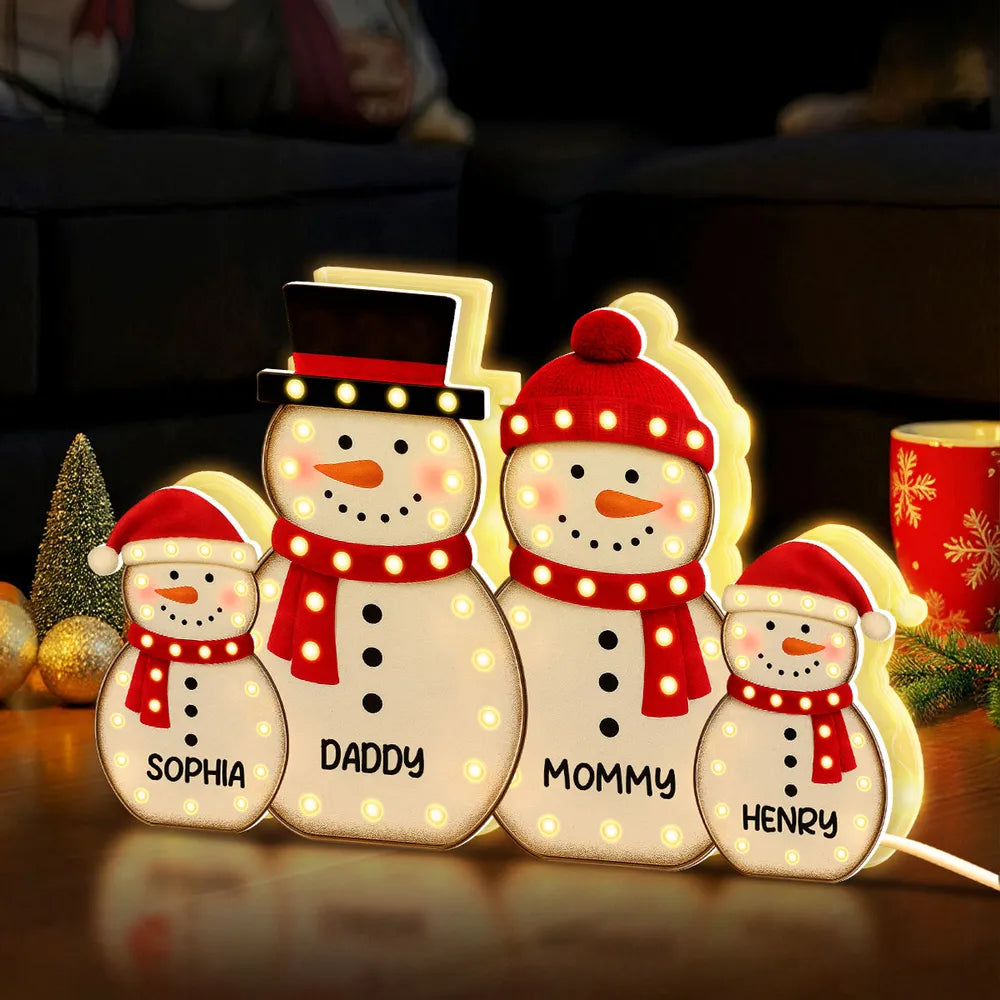 Personalized Snowman Acrylic Light Box, festive LED warm glow for holiday mantel or bedroom, creative keepsake gift for Parents & Kids