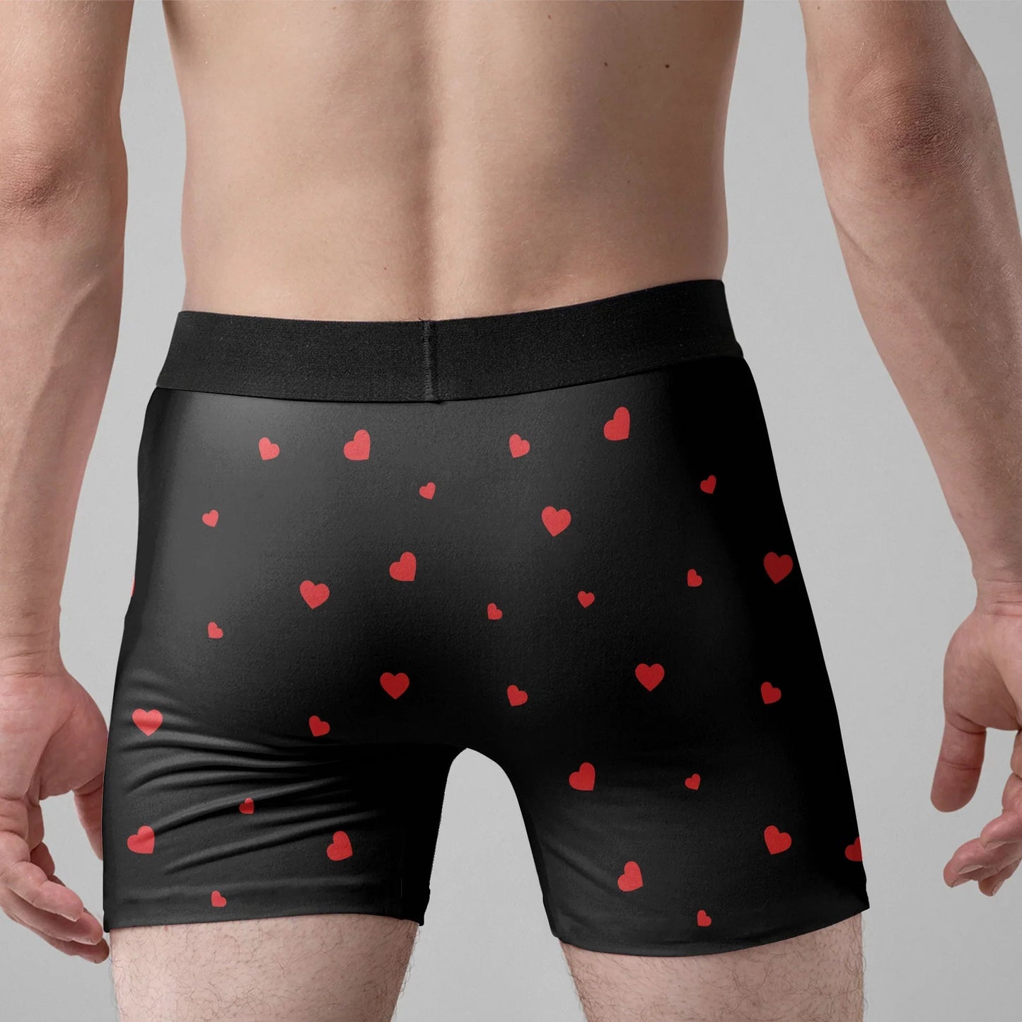 Personalized Men's Boxer Briefs with Cute Cartoon Couple & Hearts, Funny Romantic Gift for Boyfriend or Husband