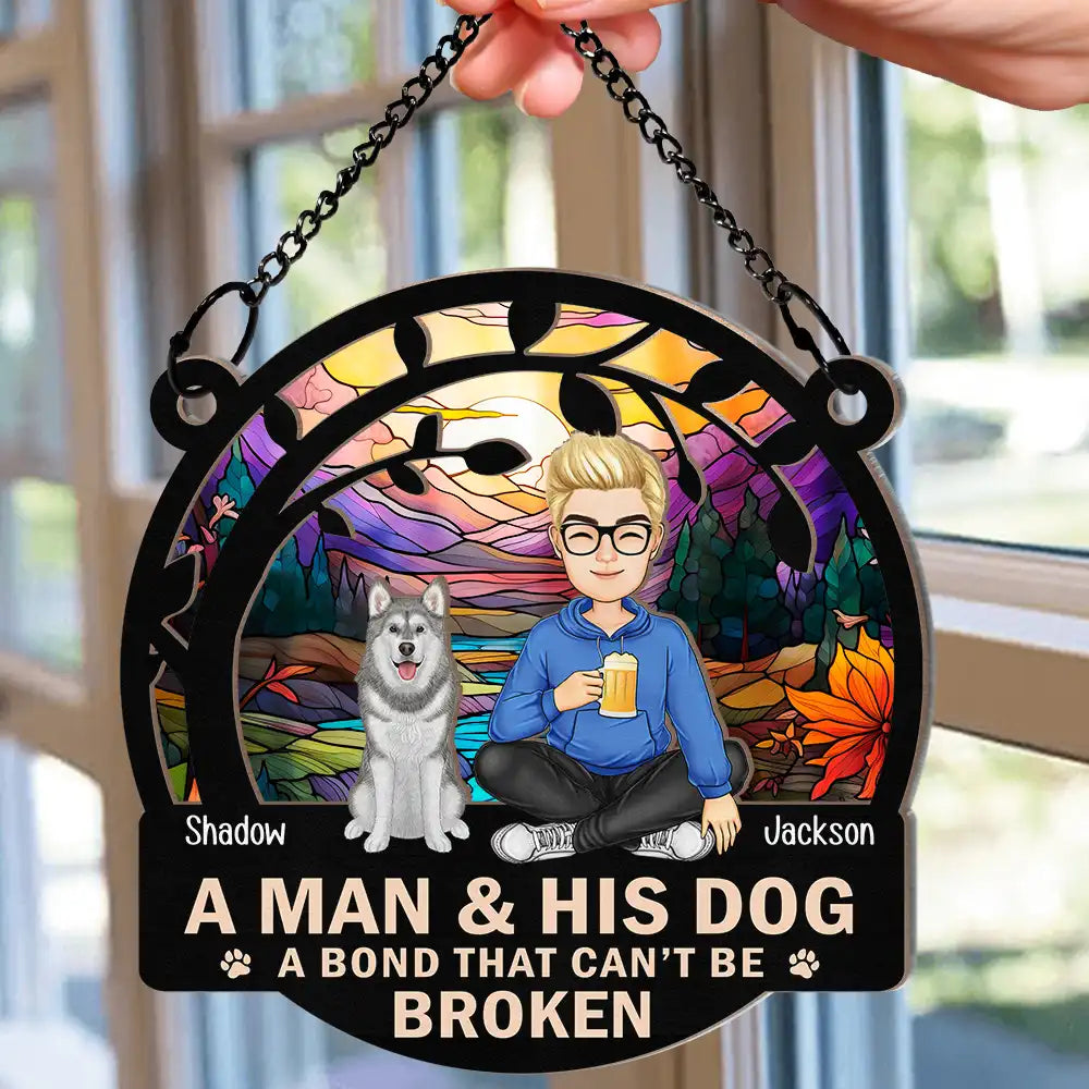 Personalized Wood and Acrylic Layered Ornament – A Girl & Her Dog, Custom Design with Starry Background and Pet Details, Sentimental Gift for Pet Lovers and Dog Moms, Perfect for Home Decor