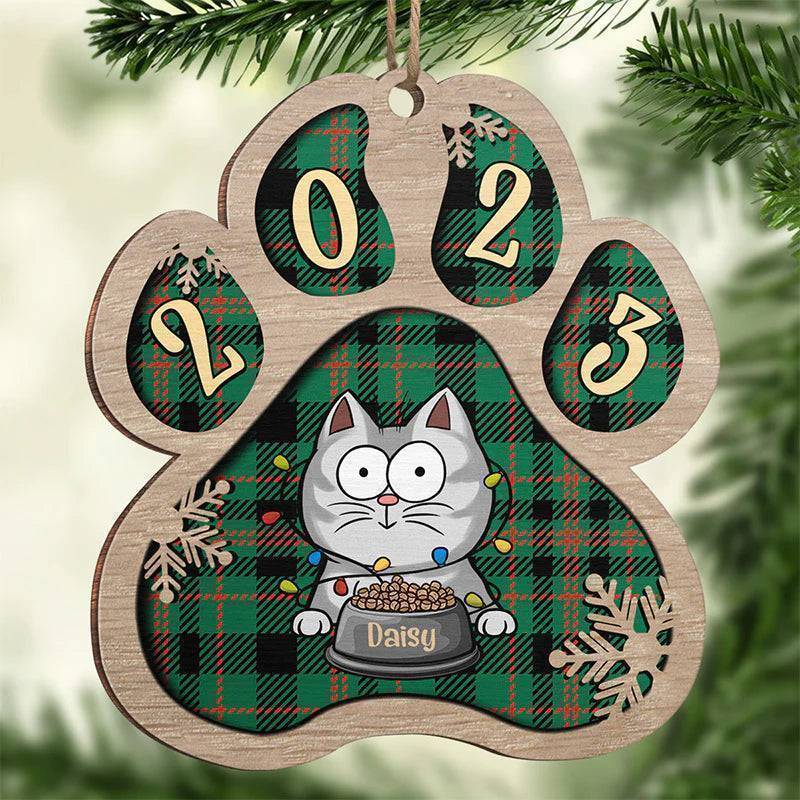 Personalized Cat Wood Paw Shaped Ornament