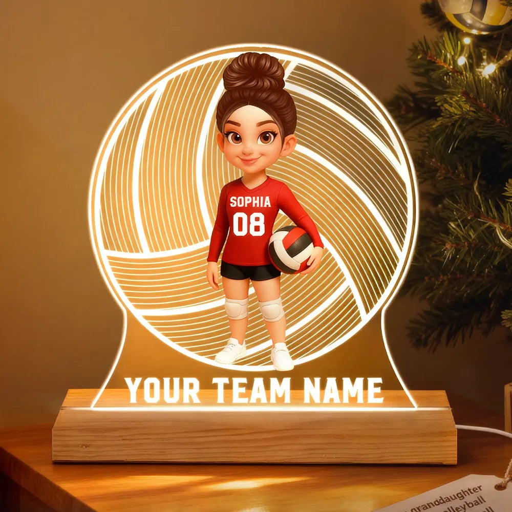 Custom Volleyball LED Light Plaque – Personalized LED Lamp, Perfect Gift for Teammates or Sports Lovers