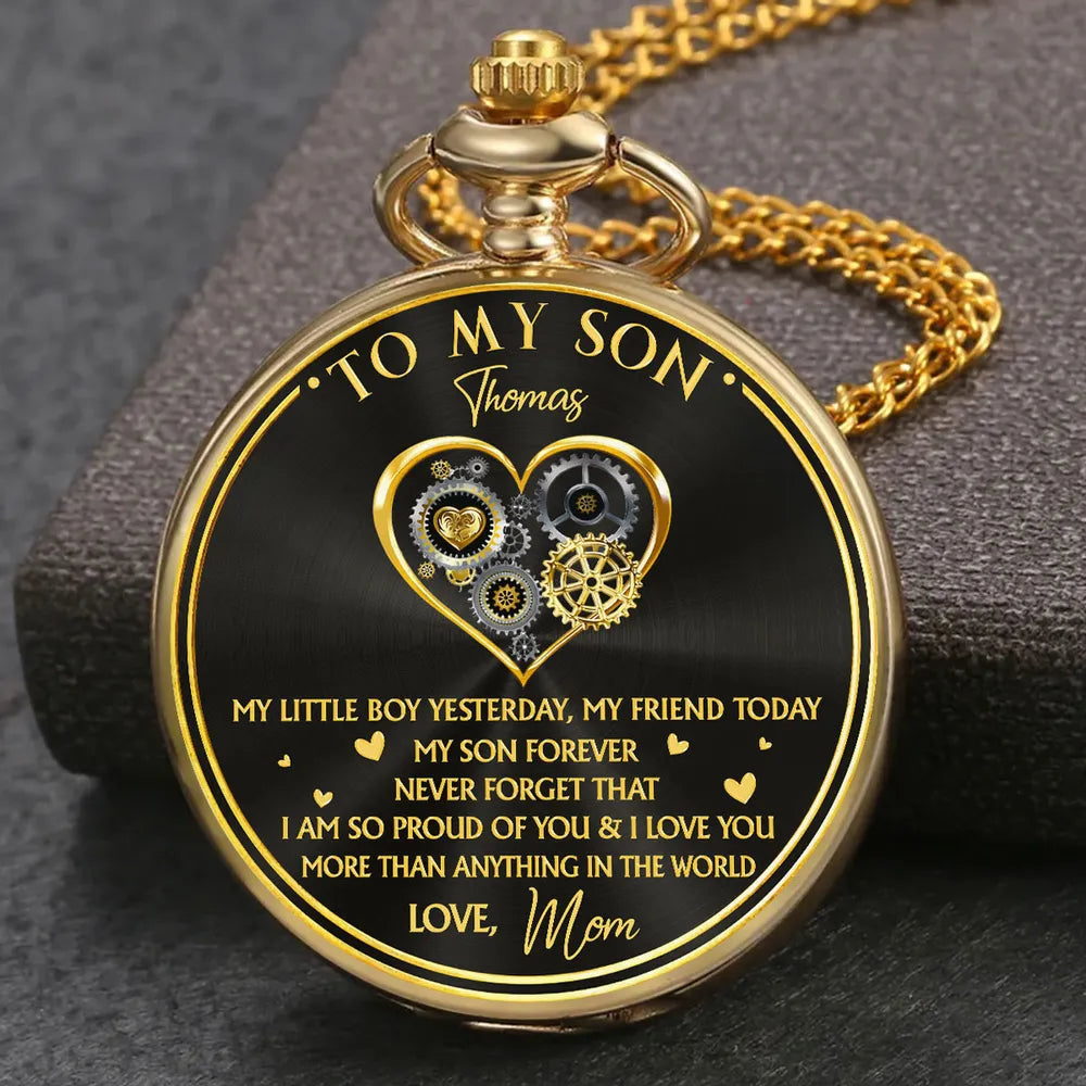 Custom Pocket Watch For Son, 'So Proud Of You' Love Note Style, Timeless Gift Keepsake For Him