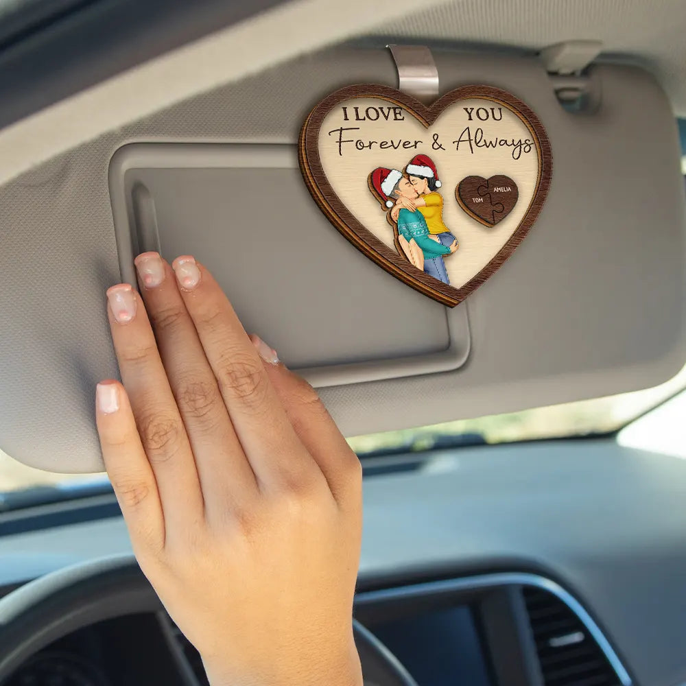 Drive Safe I Love You Kissing Couples Heart - Customizable Car Hanger for Couples with Heartfelt Message – Unique Gift for Valentine's Day