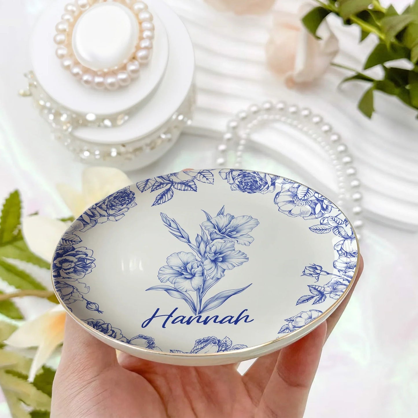 Round Jewelry Dish with Multiple Floral Color Options, Stylish Accent and Thoughtful Gift Idea