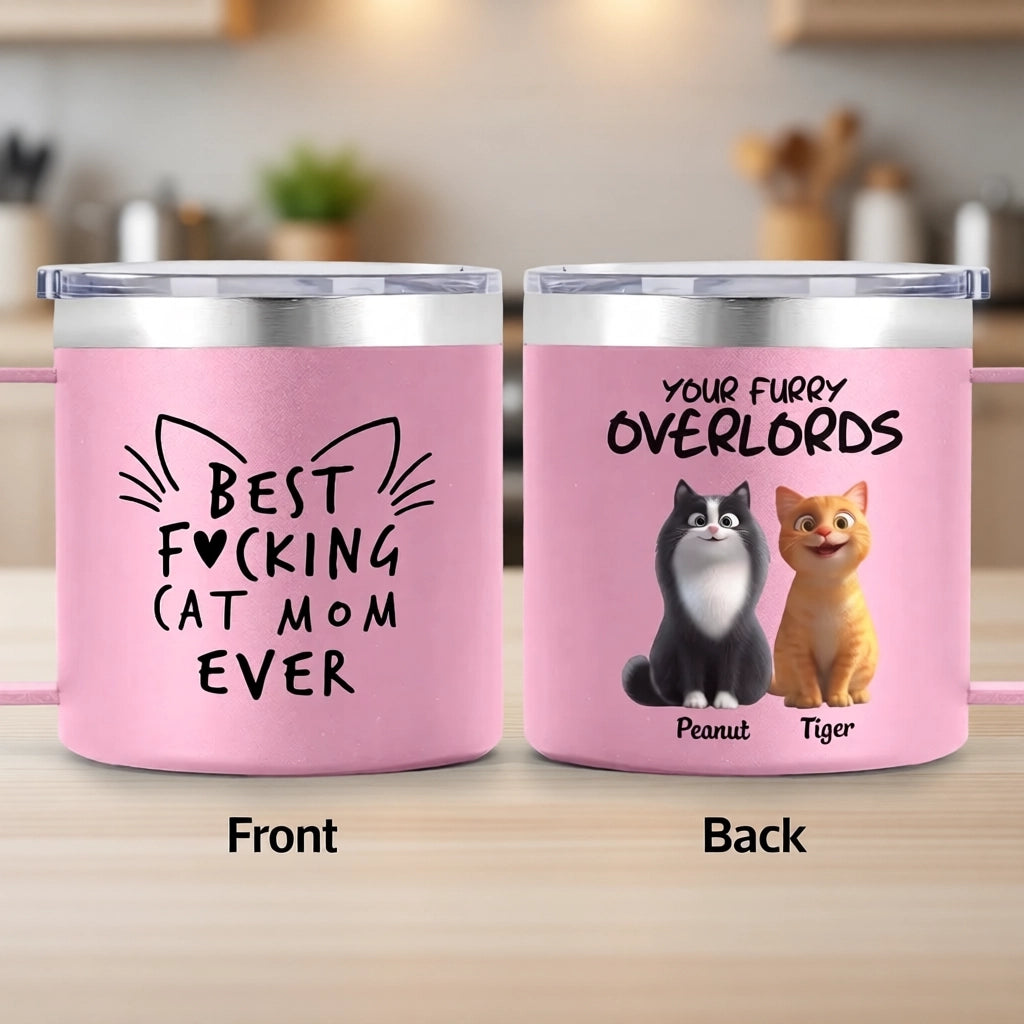 Personalized Stainless Steel Coffee Mug for Cat Mom, Funny Cat Quote and Custom Cats, Unique Mother's Day Gift