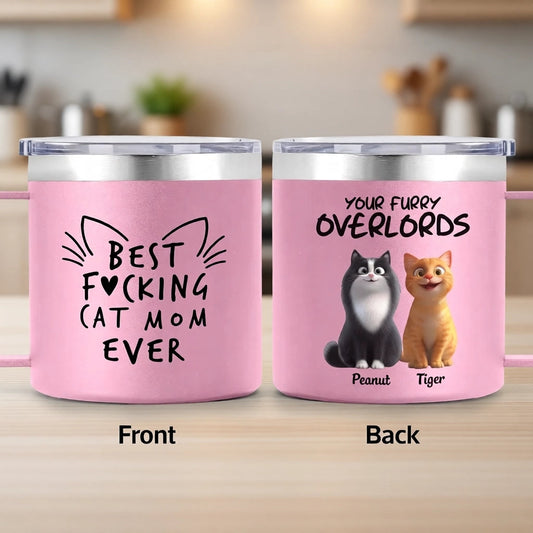 Personalized Stainless Steel Coffee Mug for Cat Mom, Funny Cat Quote and Custom Cats, Unique Mother's Day Gift