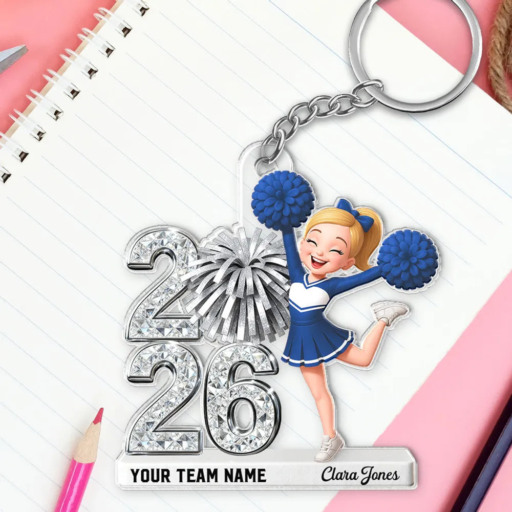 Personalized Cheerleader Acrylic Keychain With Custom Team Name For Everyday Bags, A Cute Unique Gift For Her