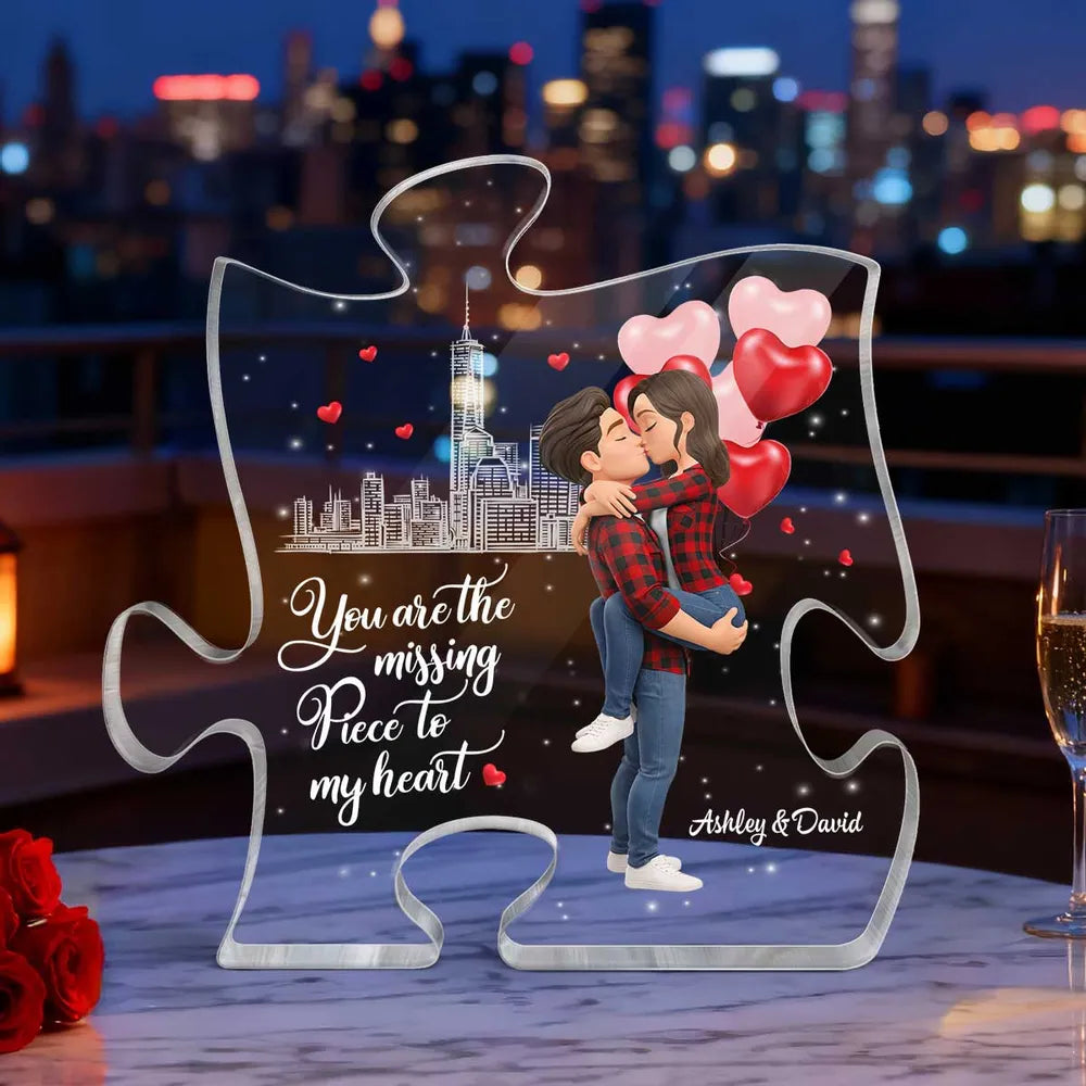 Puzzle Acrylic Block Plaque, You Are The Missing Piece To My Heart, Romantic Kissing Couple Keepsake Gift For Couple