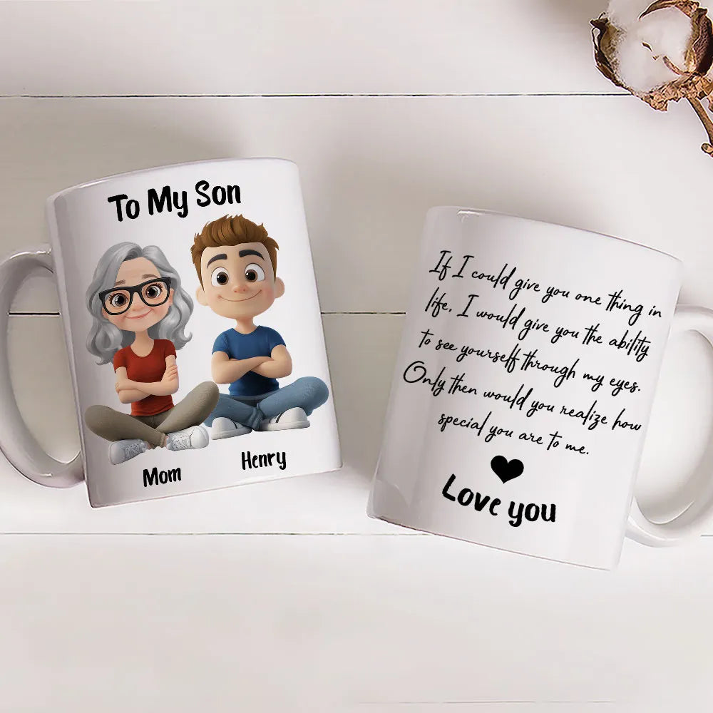 Personalized Ceramic Mug with Mom and Son Cartoon Quote, Love You Gift for Son, Daily Coffee Reminder