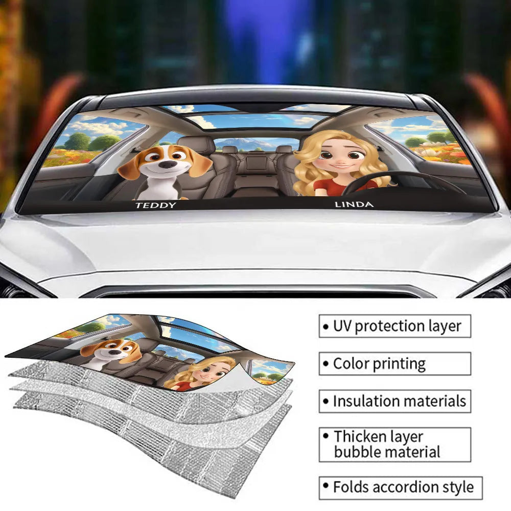 Life Is Better With My Dog - Personalized with Names of Your Loved Ones and Pets for a Fun and Unique Car Windshield Sunshade