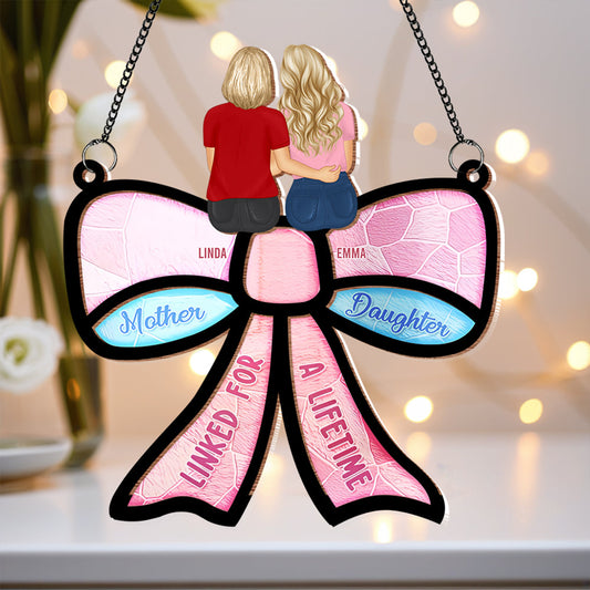 Mother & Daughter – Forever Linked Together - Personalized Wood and Acrylic Layered Ornament with Heartwarming Message, Perfect for Mother’s Day Gift