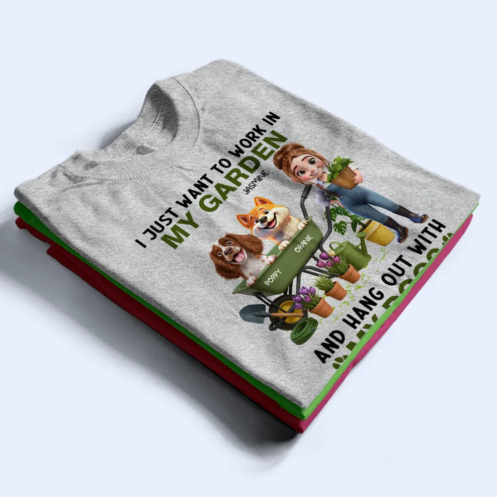 I Just Want to Work in My Garden and Hang Out With My Dogs – Personalized Illustration Classic Tee, Creative Gift for Dog Lovers