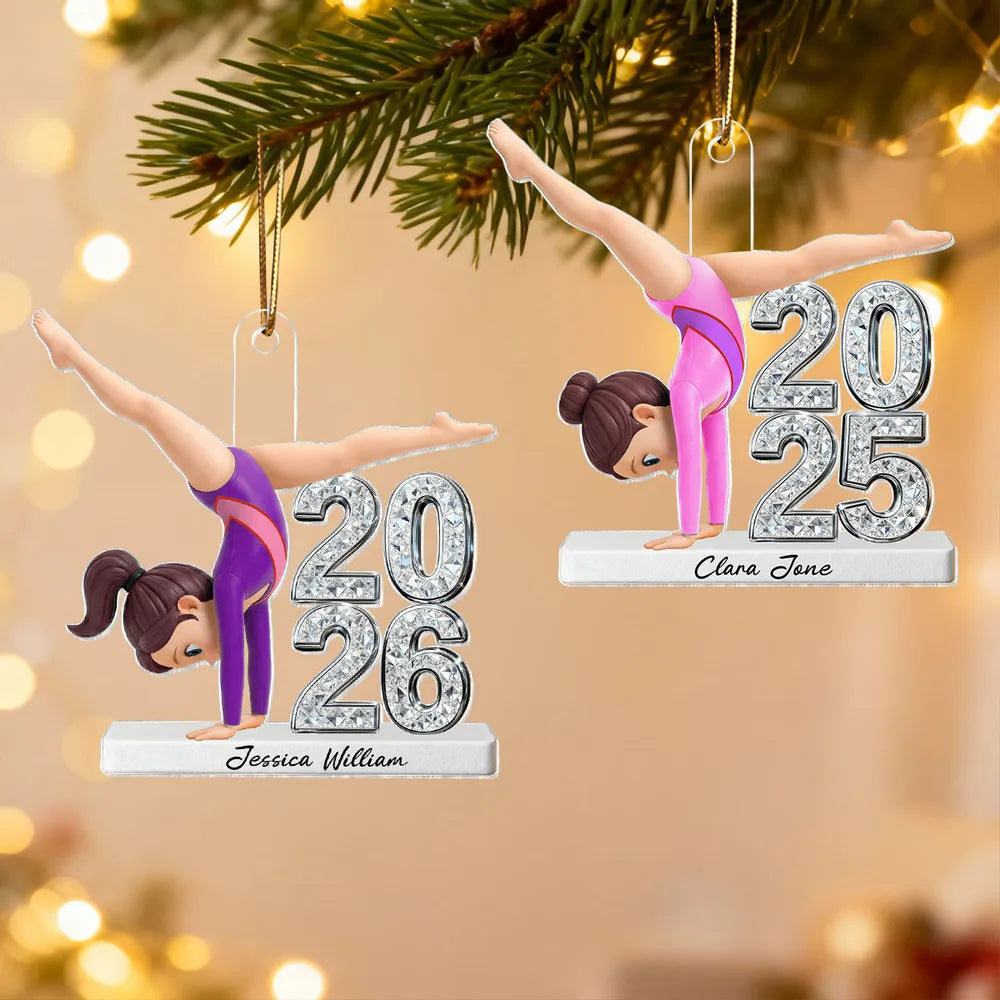 Personalized Gymnast Acrylic Ornament with Year – Cute Handstand Design for Girls, Festive Tree Decor & Unique Holiday Gift