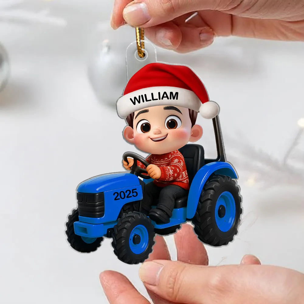 Acrylic Ornament with Christmas Tractor Design, Whimsical Holiday Style, Perfect Gift for Kids and Family