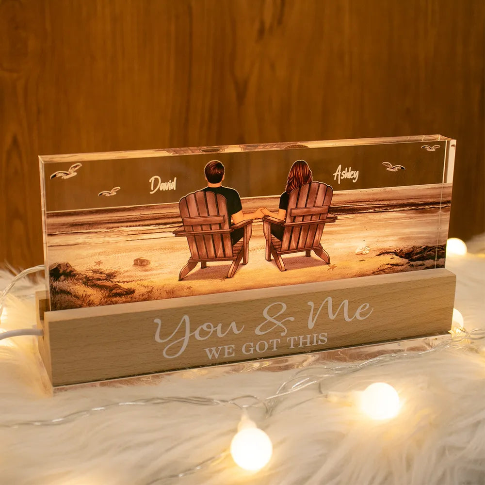 Block LED Light Plaque with Beach Couple Design, Romantic Ambience, Perfect Gift for Couples