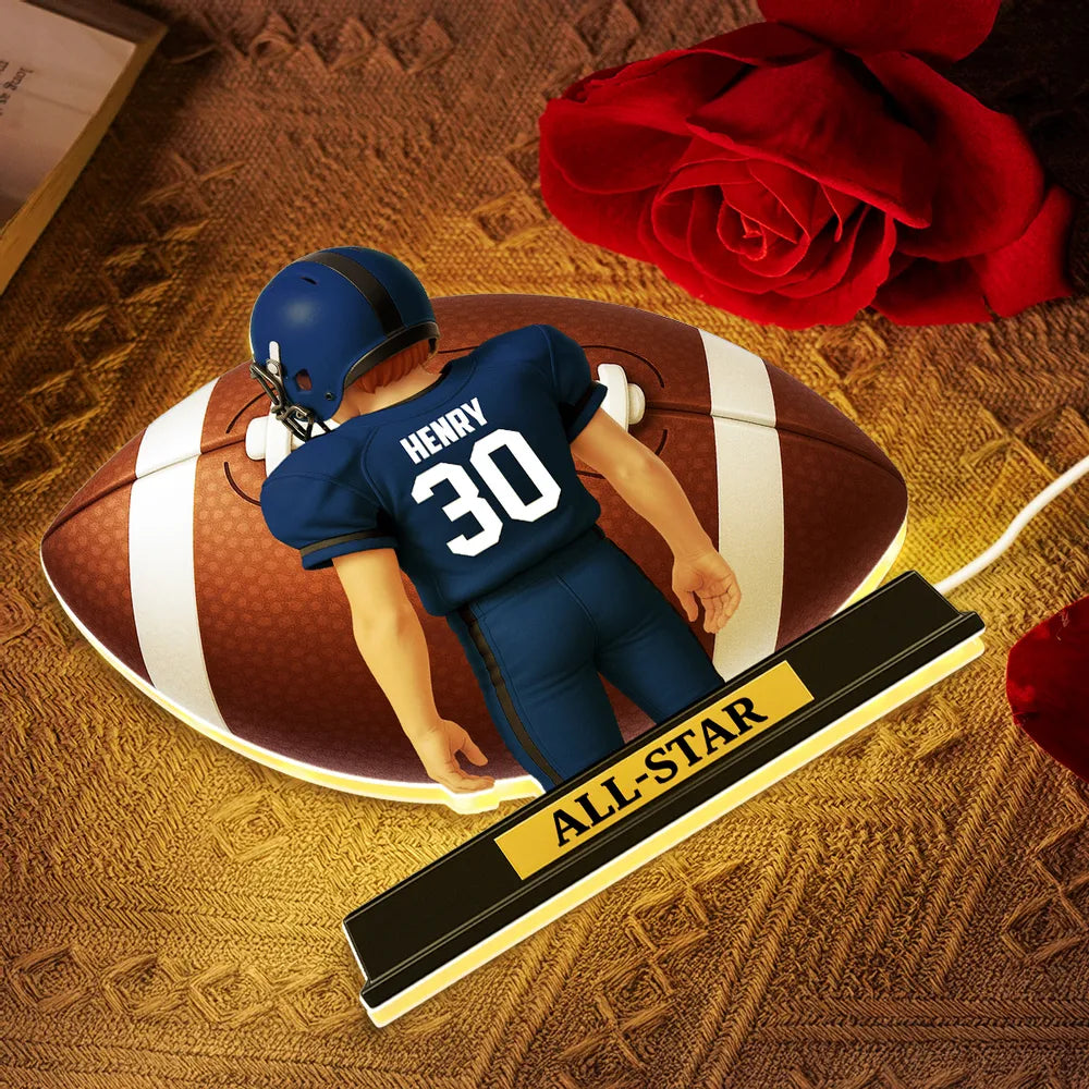 Personalized Acrylic Light Box for Football Player – Custom All-Star Design, Stadium Glow, Unique Gift for Sports Fans