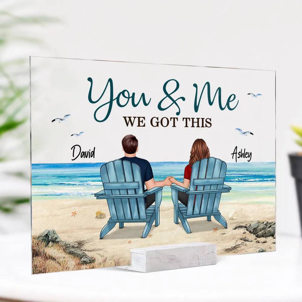 Seaside Memories - Personalized Vintage Beach Couple Acrylic Plaque - A Timeless Anniversary Gift for Him & Her