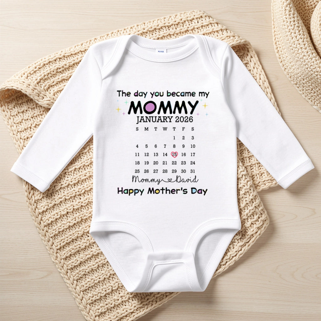 Personalized Short Sleeve Baby Onesie With New Mommy Calendar Design, Mother's Day Gift Idea, Sweet Photo-Ready Keepsake