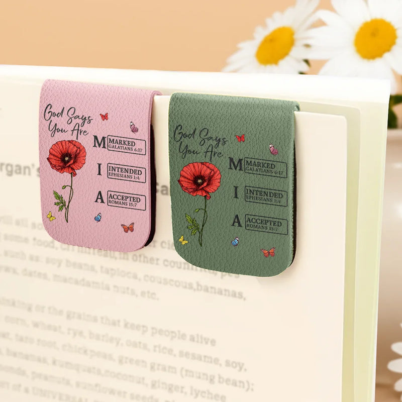 Personalized Leather Magnetic Bookmark with Faith Quotes and Birth Flower, Custom Name Initial Gift for Book Lovers