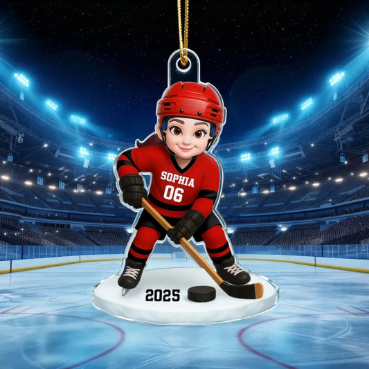 Personalized Hockey Acrylic Ornament for Kids – Custom Player Design Christmas Gift & Festive Decor
