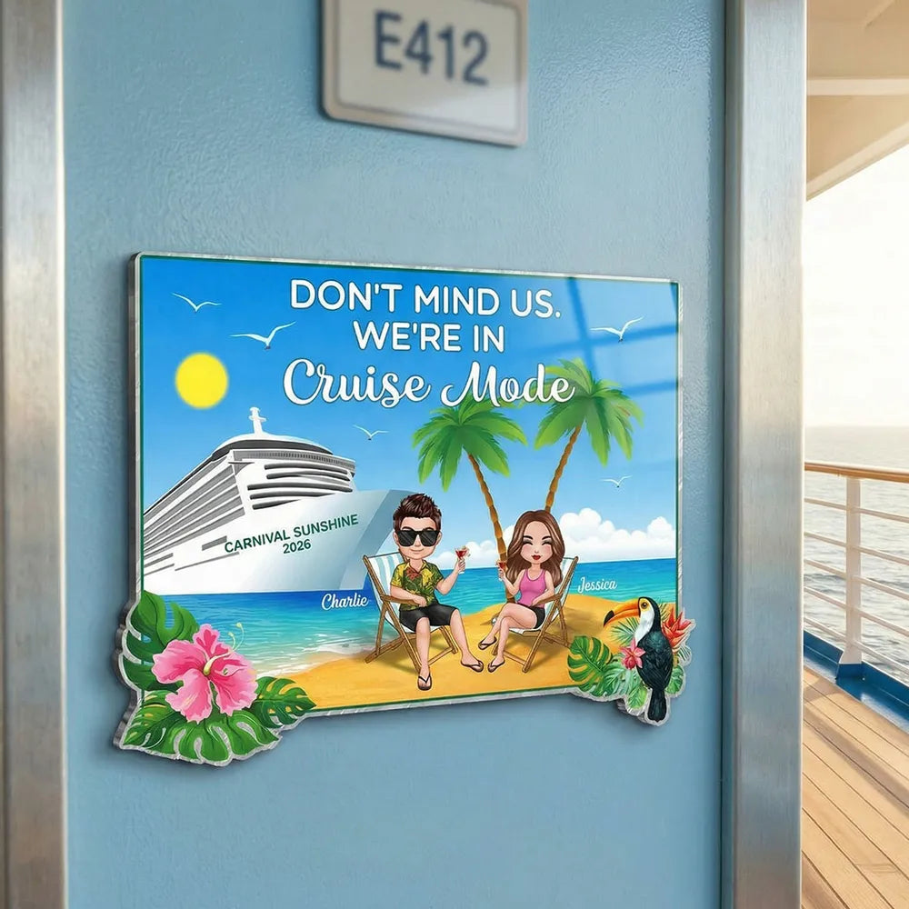 Personalized Cruise Partners For Life Acrylic Magnet, Beach Chair Couple by Cruise Ship, Unique Cruise Door Gift