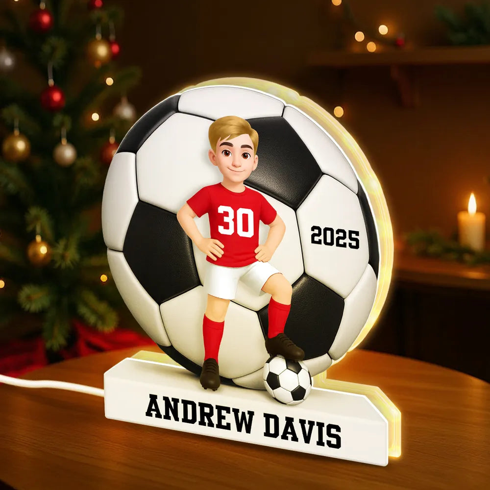 Personalized Acrylic Light Box Soccer Girl Lamp with Custom Player Design, Soft Warm Glow Bedroom Décor, Unique Gift for Young Athletes