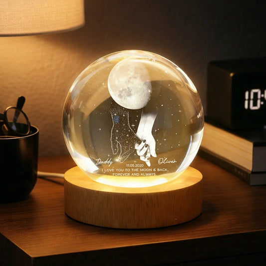Personalized Globe Lamp with holding hands under the moon, unique memorial gift to keep them close