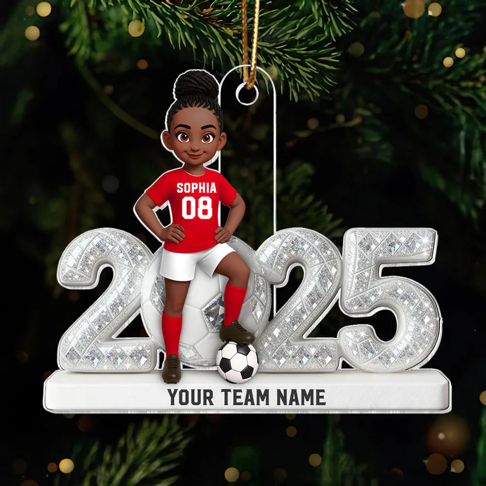 Acrylic Ornament - Custom Soccer Player with Ball, Stadium Lights & Snowflakes - Unique Gift for Players & Coaches