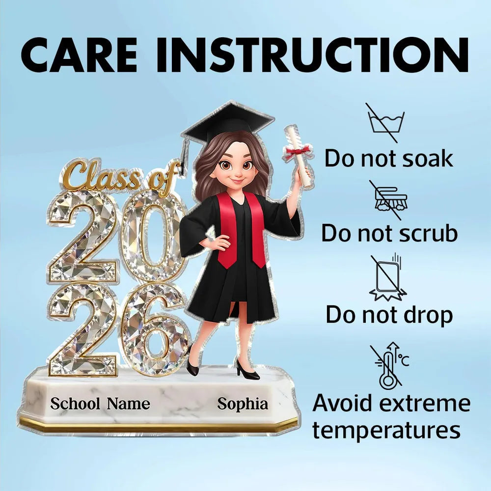 Shaped Acrylic Block Plaque Graduation Decor, Cute Cartoon Grad Holding Diploma, Personalized Keepsake Gift for Her