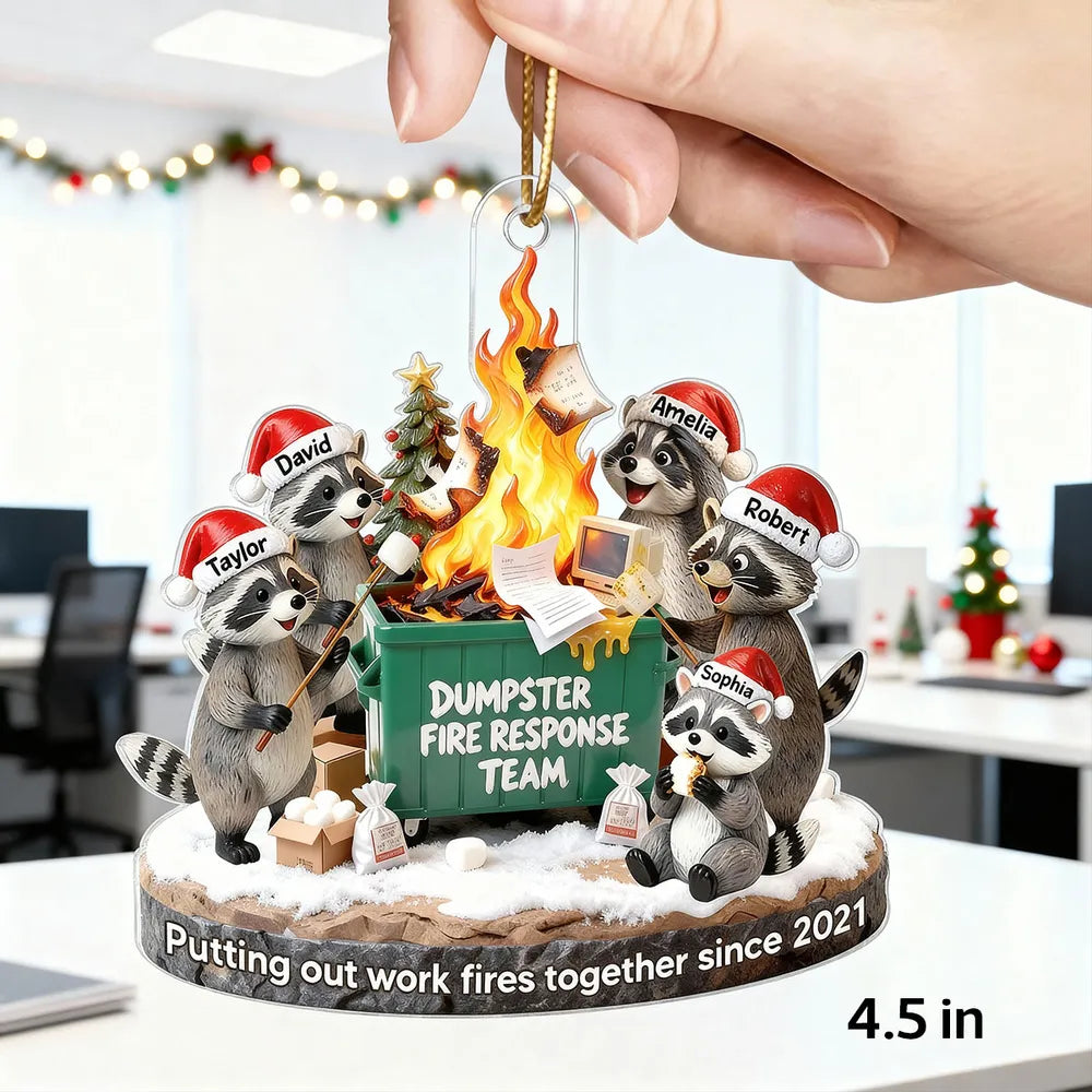 Funny Dumpster Fire Raccoon Acrylic Ornament for Work Besties – Personalized Holiday Office Gift