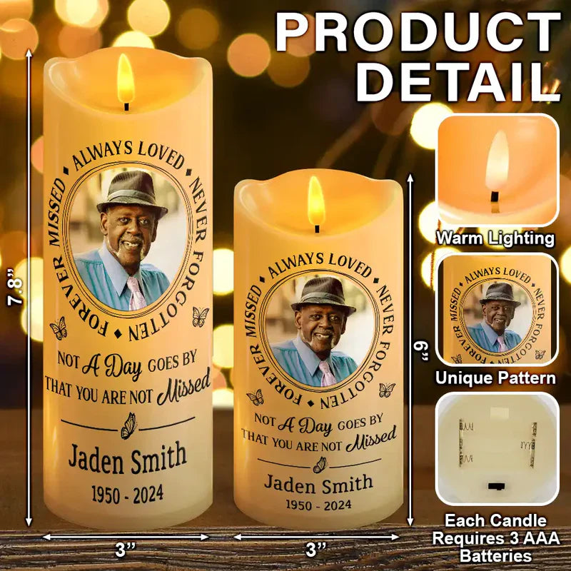 Personalized Photo Flameless LED Memorial Candle | Custom Name & Dates, Choose Your Quote | A Warm, Everlasting Sympathy Gift
