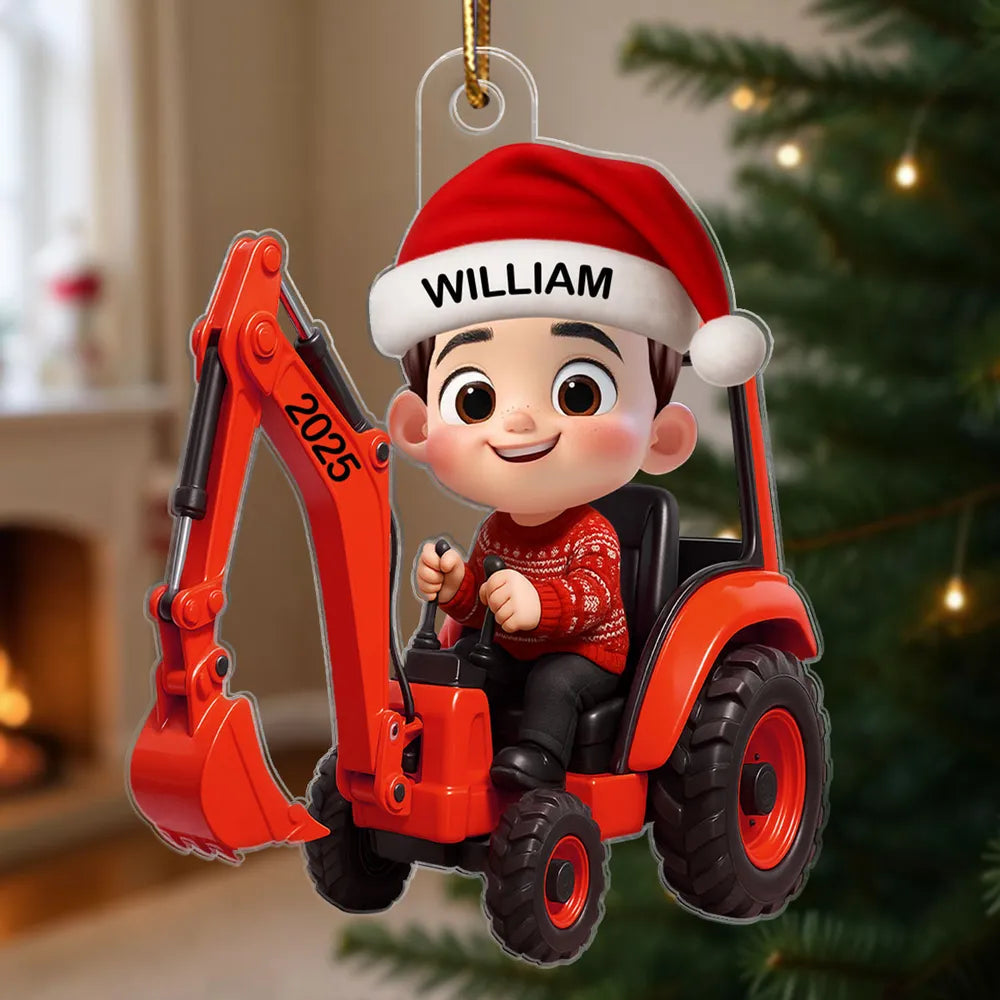 Acrylic Ornament with Christmas Tractor Design, Whimsical Holiday Style, Perfect Gift for Kids and Family