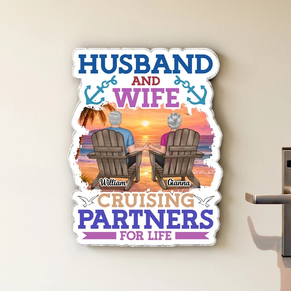 Personalized Acrylic Magnet Cruise Couple Sunset Beach Chairs 'Cruising Partners for Life' Unique Gift for Husband & Wife