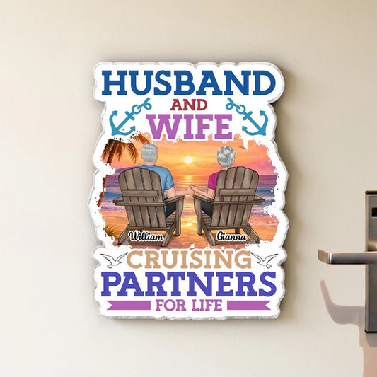 Personalized Acrylic Magnet Cruise Couple Sunset Beach Chairs 'Cruising Partners for Life' Unique Gift for Husband & Wife