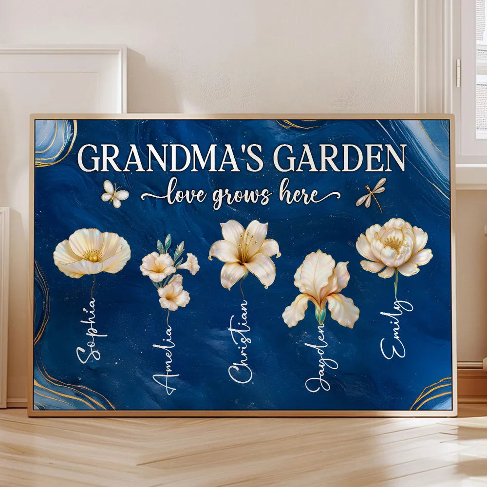 Grandma's Garden Poster - Birth Month Flowers Custom Wall Art for Mother's Day or Birthday, a unique gift for Grandma