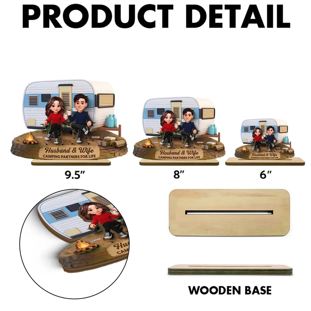 2-Layer Wooden Plaque Personalized for Husband & Wife, Cute Camper Scene Gift That Celebrates Partners for Life
